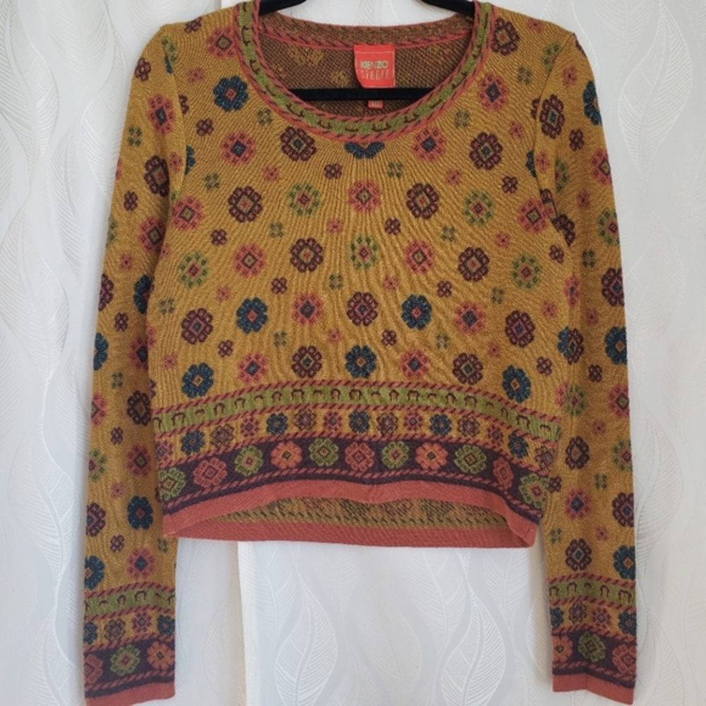 Kenzo Studio Geometric Floral Scoop Neck Sweater